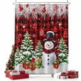 thumbnail image 2 of Christmas Shower Curtain, Winter Snowman Xmas Trees Balls Red Black Plaid Waterproof Fabric Shower Curtains with 12 Hooks, Bathroom Curtain Set for Bathroom Accessories Decor, 48 x 72 Inches, 2 of 9