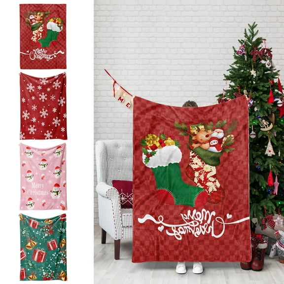 Xuniizn Christmas Blanket for Couch, Soft Christmas Throw Blanket, Warm Thicken Flannel Sherpa Blanket Microfiber Machine Washable for Bedroom, Fleece Blanket, Christmas Decorations for Home