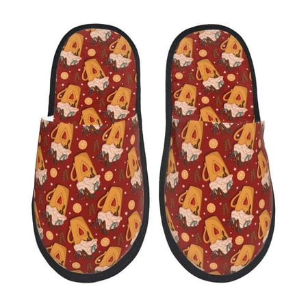 Balery Heart Christmas Hot Cocoa Slient Indoor Furry Fleece Comfort House Shoes Soft Non-Slip Home Shoes Cotton slippers House Slippers-- Large