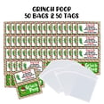 thumbnail image 2 of Lashicorn Grouch Poop Labels with Bags  100 Pack, 50 2x3.5 Tags & 50 3x3 Bags Green Stickers to Put Grouch Pills Chocolates in Christmas Holiday Gift Striped, 2 of 5