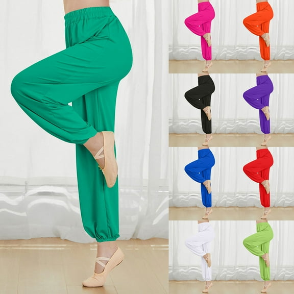 RongHuan Womens Dance Pants Lightweight Loose Fit Yoga Pants Casual High Waist Sweatpants Soild Color Harem Pants