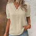 thumbnail image 2 of Ierhent Women's T-Shirts Women’s Rib Tee with Short Sleeves(Beige,L), 2 of 7