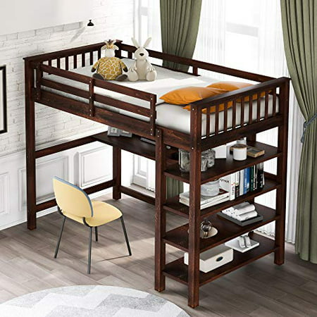 Loft Bed Wooden Frame With, Lifted Bed Frame With Storage