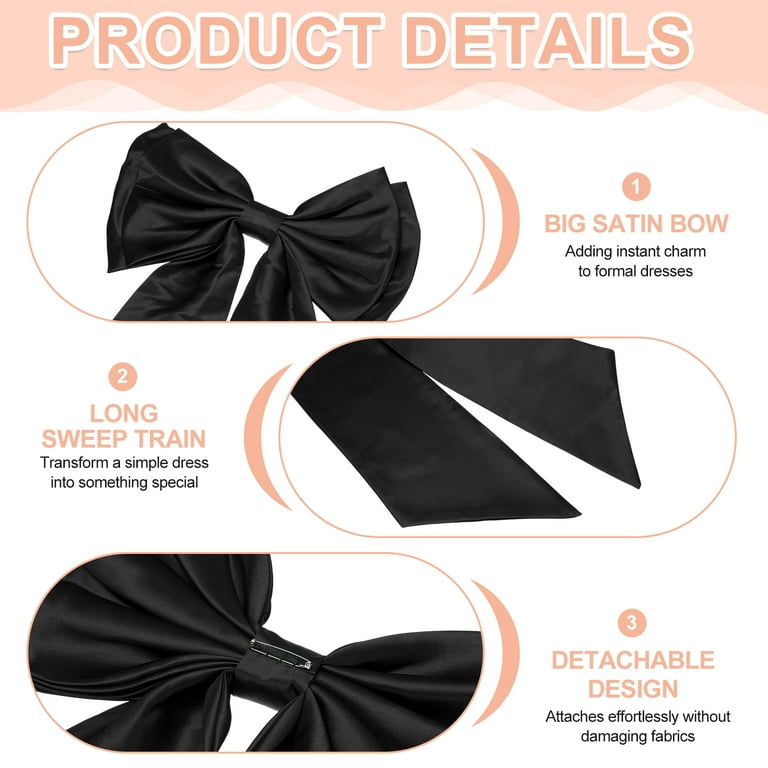 Uxcell Satin Big Bow for Wedding Dresses, Long Detachable Satin Bow Sweep Train for Formal Dress - 59 Inch & Black