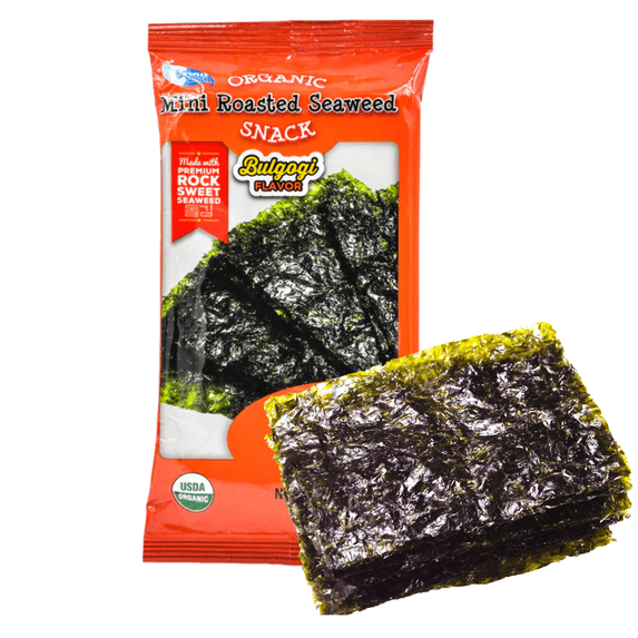 Organic Roasted Seaweed Snack Bulgogi Flavor- Made from Rock Seaweeds with Rich Sweet & Savory Taste and Crispy Texture USDA Certified Organic Great for Snacks for Kids & Adults (5G X 24 PACKS)