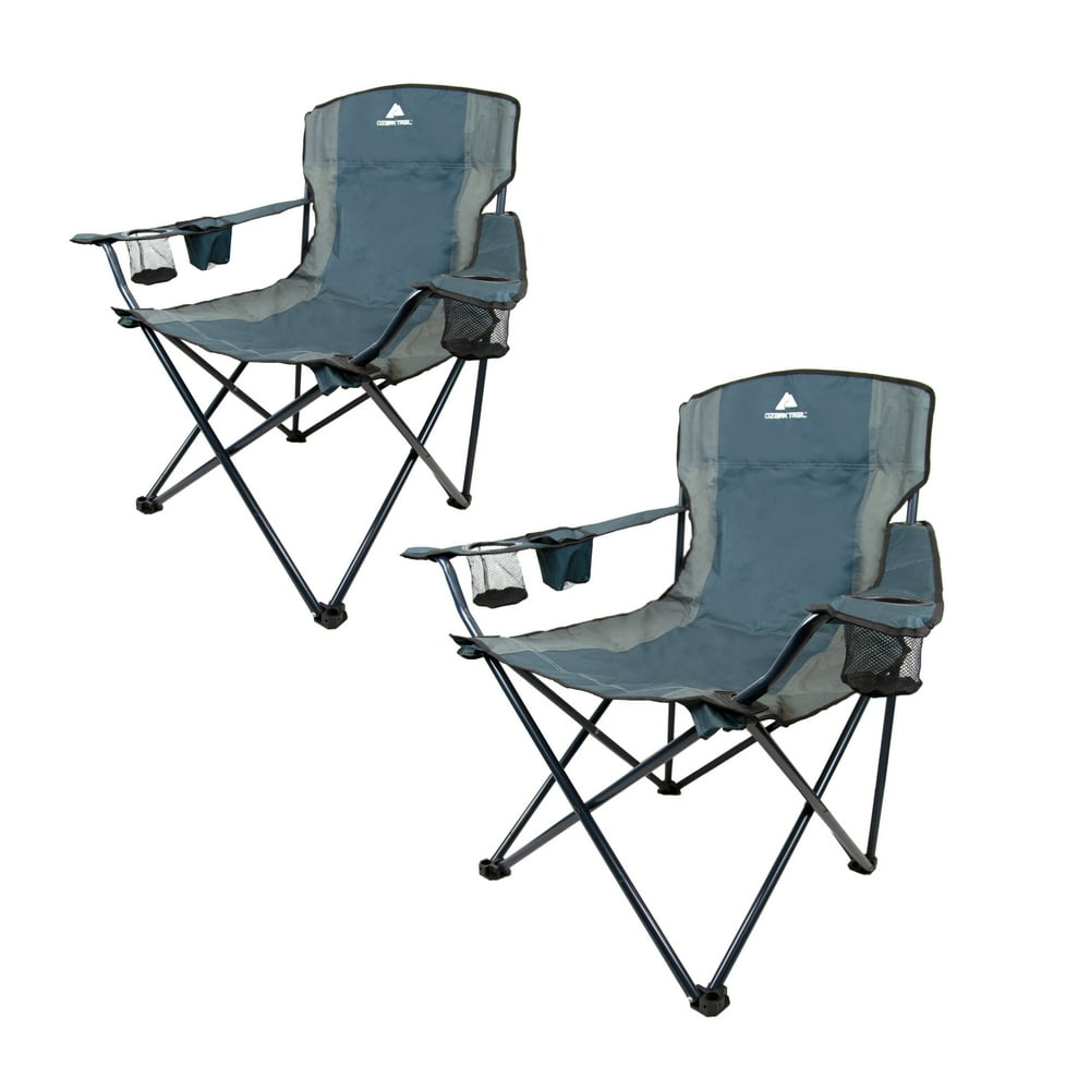 Ozark Trail Oversized Tailgate Quad Camping Chair Set - 2 Pack, Blue Cove and Greystone 