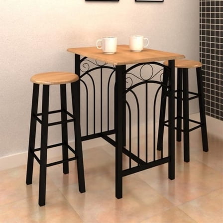Casafoyer Bar Table and Stool Set 3 Pieces Wood and Steel
