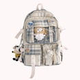 thumbnail image 4 of Bolsa Bonitas mochilas de lona con varios bolsillos, mochila escolar a cuadros de gran capacidad (caqui) JShteea Para Estrenar, 4 of 4