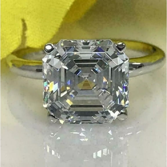 3 Ct Asscher Lab Created Diamond Solitaire Engagement 14K White Gold Finish Ring