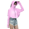 thumbnail image 2 of Maqroz Rash Guard Women UPF 50+ Sun Protection Hoodie with Face Mask and Wide Brim Full Coverage UV Long Sleeve Cropped Jacket Batwing Sleeve Lightweight Hiking Cooling Top, 2 of 7