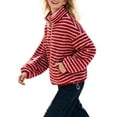 thumbnail image 2 of Womens Half Zip Fleece Striped Jacket Oversized Stand-Up Collar Sweatshirt Warm-Fuzzy Outerwear Red L, 2 of 9