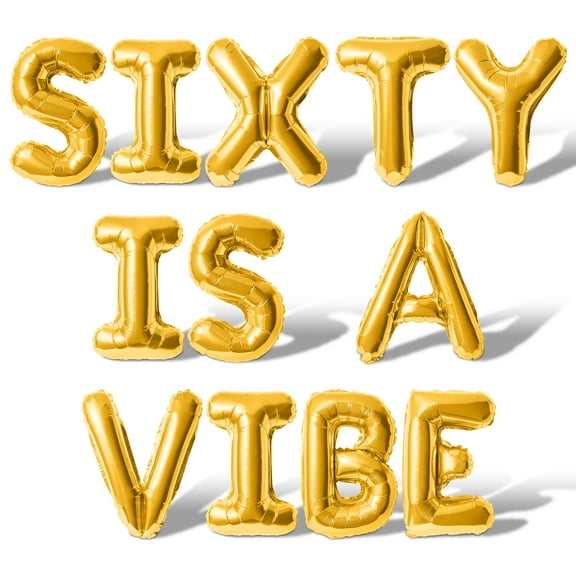 Letter Balloons - SIXTY IS A VIBE 16" Inch Alphabet Letters Foil Mylar Balloon 60th Birthday Party Banner (Gold)