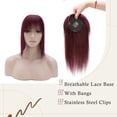 thumbnail image 3 of MY-LADY Clip In Remy Topper Hairpiece With Bangs Human Hair Clip On Toupee Wispy Bangs For Women Middle Part With Hair Loss Thinning Hair #99J Wine red, 3 of 8