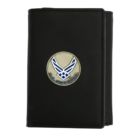 Officially Licensed "US Air Force" Medallion Genuine Leather Classic Handmade Wallet - Trifold Black