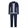 thumbnail image 6 of UAMVSH Women's 2 Piece Outfits Trendy Color Block Sweatsuit Full Zip up Jacket Top and Straight Leg Sweatpants Tracksuit Lounge Travel Sets(Medium,Navy), 6 of 7