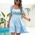 thumbnail image 3 of SWSMCLT Women's Fitted Swing Short Sleeve High Waist Fall Dresses Summer Dress Short Casual Ruched Swing Dress Blue Small, 3 of 4