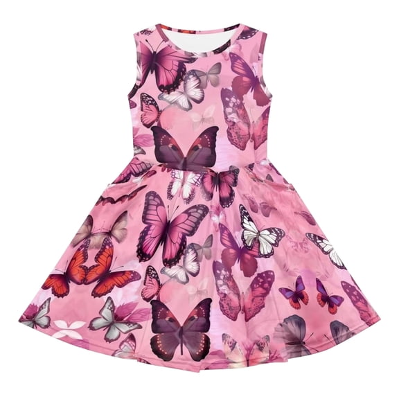 WhouRiu Girls Casual Fashion Graphic Dresses Sleeveless Crew Neck A Line Dress Kids Summer Comfortable Cute Everyday Sundress,3-4 Years