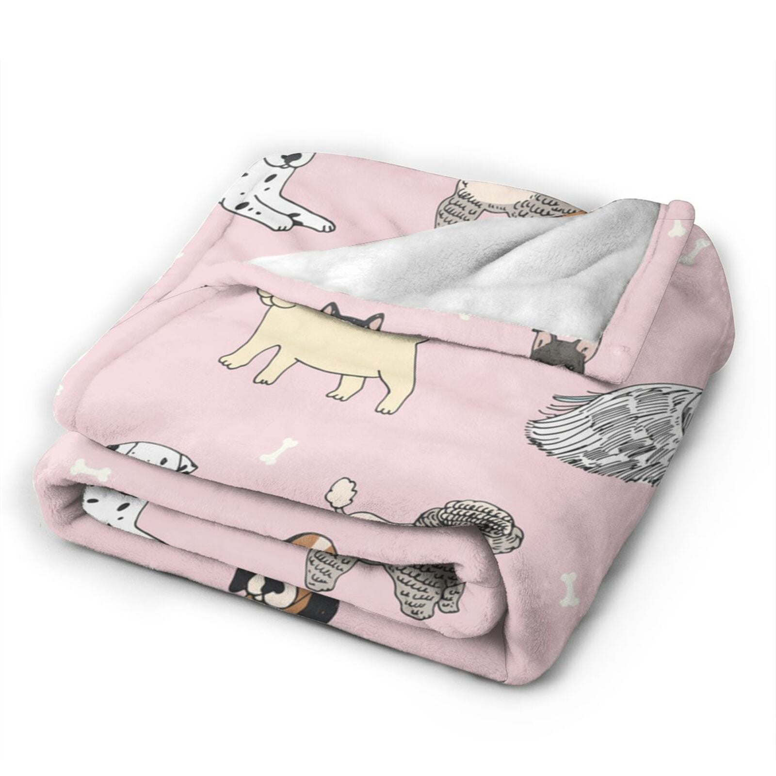 Wijzvio Cute Dogs Pink Throw Blanket Soft Fuzzy Fleece Blanket For Couch Bed Living Room Decoration 60"X50"
