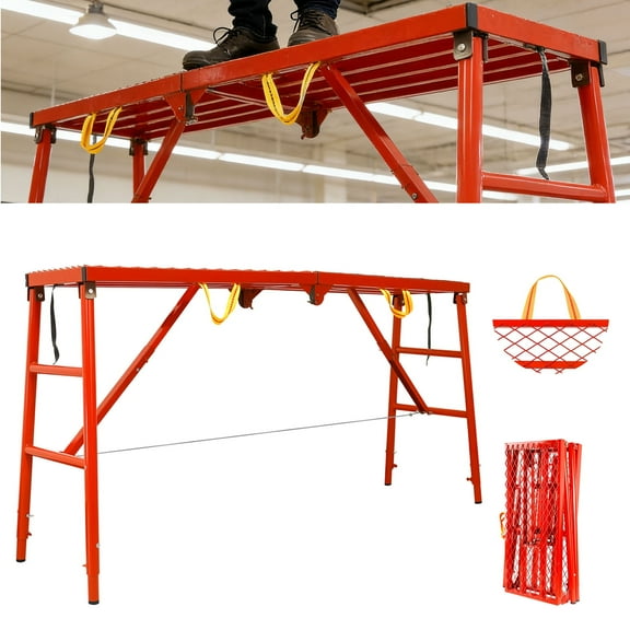 770LBS Folding Scaffolding Platform , 69 x 15.3x 52.7 in, 5-Level Adjustable Height, Extra Strong Steel Structure, Slip-Resistant Deck,Adjustable Ladder Work Platform for Indoor Outdoor Use, Painting