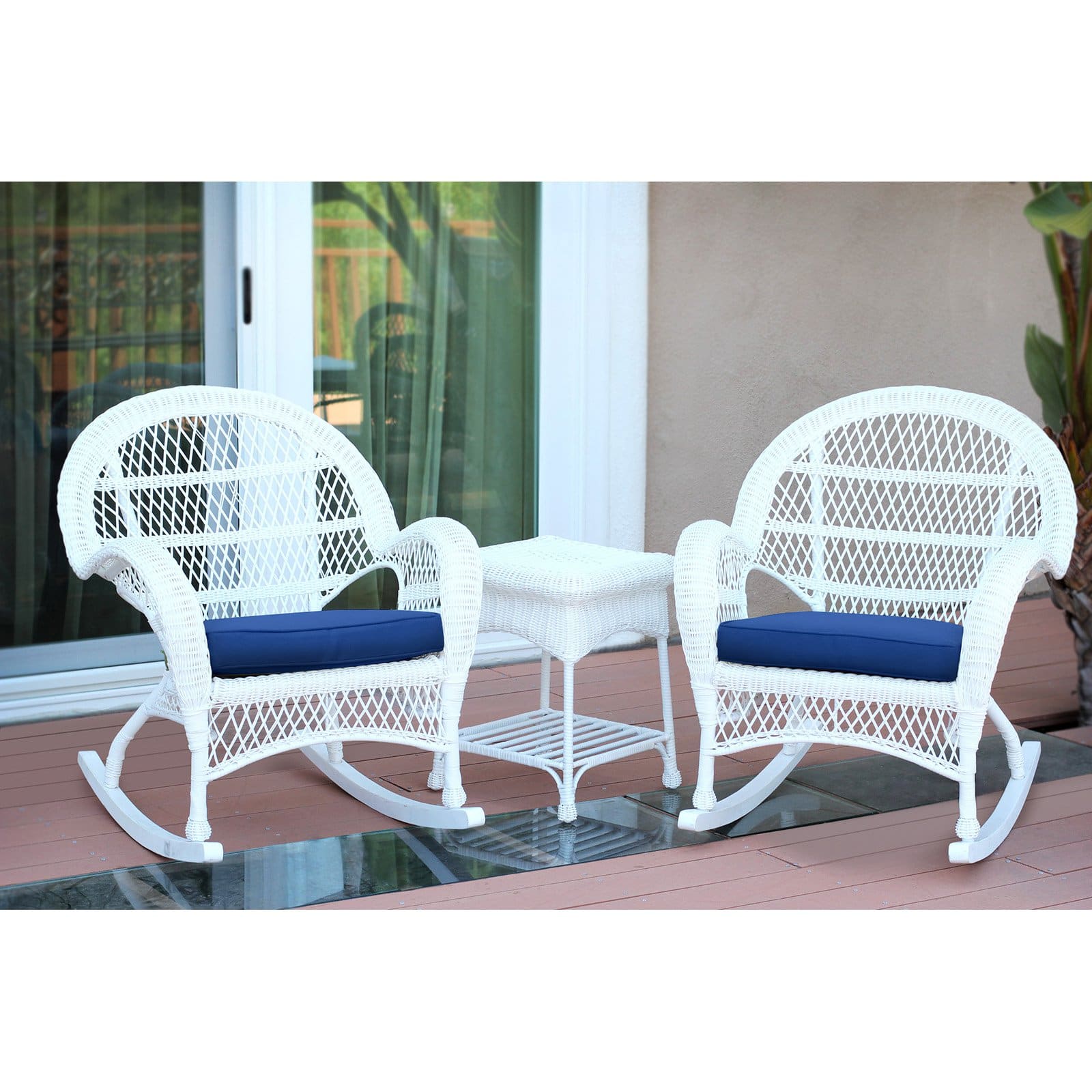 Jeco 3 Piece Wicker Conversation Set in White with Tan Cushions - image 5 of 11