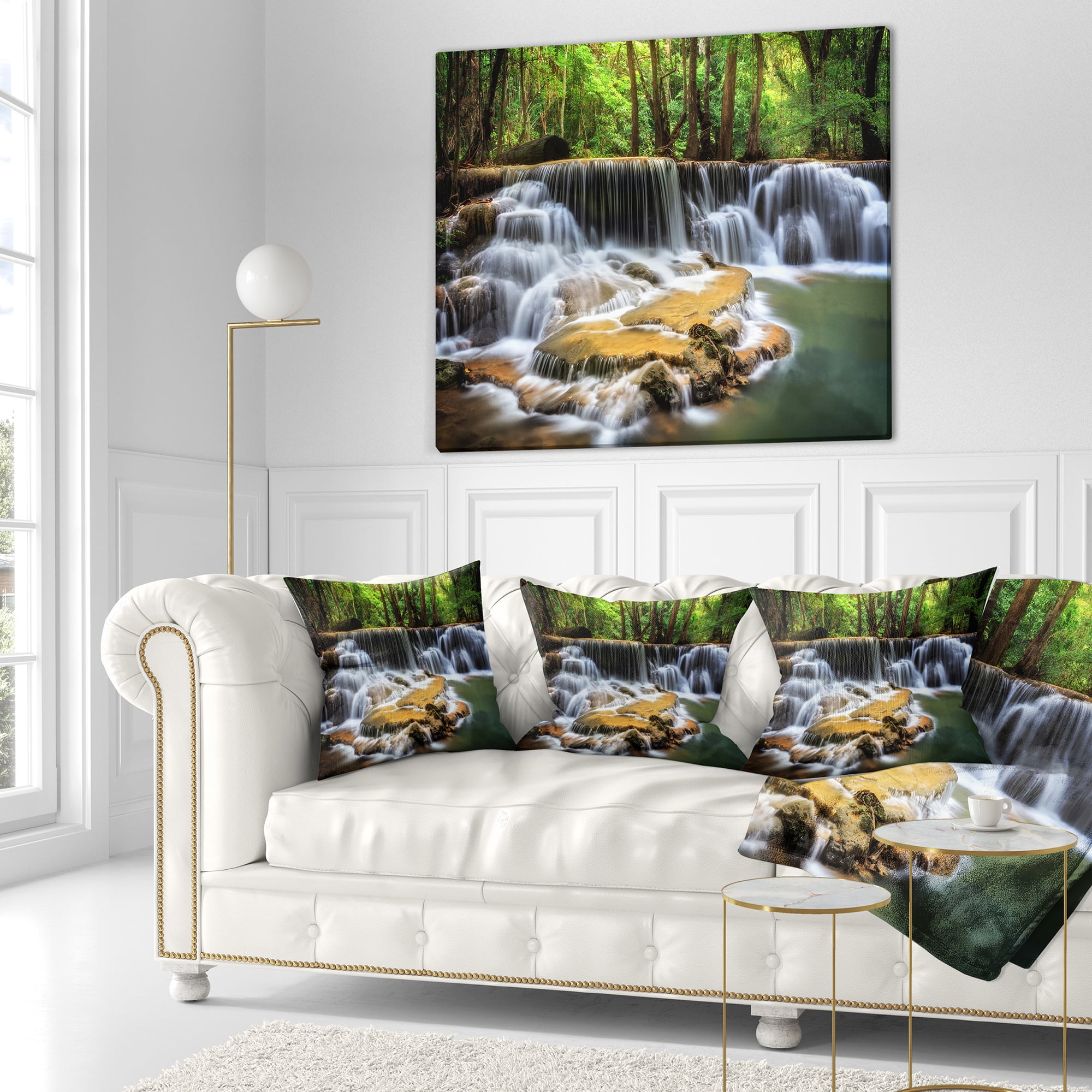 Designart Level Six of Huai Mae Kamin Waterfall - Throw Pillow - 16x16