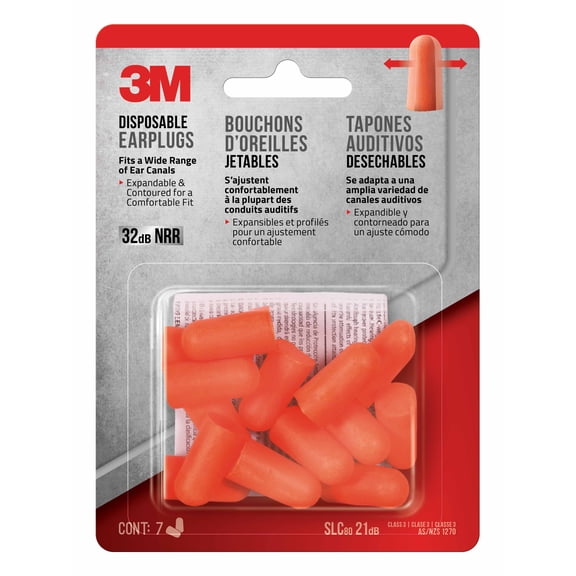 3M Disposable Earplugs, 92077H7-DC, 7 pairs/pack, 20 packs/case