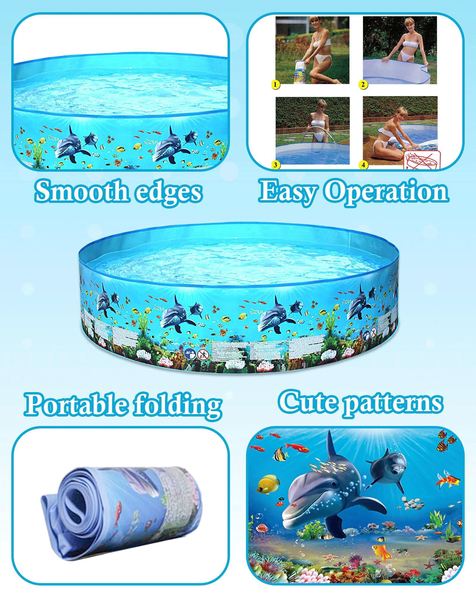 Circular Outdoor Swimming Pool,Non Inflatable Swimming Pool for Marine Life,Plastic Outdoor Swimming Pool,Foldable Circular Pool(122 * 25CM)