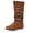 Coffee, variant on Womens Mid Calf Boots Round Toe Tassel Detail Flat Heel Western Style Boots for Casual Daily Wear
