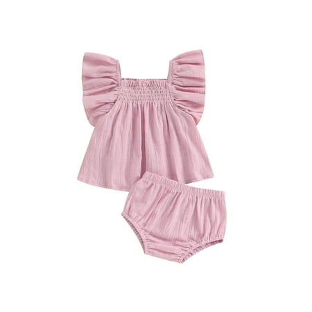 

Qtinghua Infant Toddler Baby Girls Summer Outfits Solid Color Square Neck Ruffle Tank Tops and Elastic Shorts Clothes