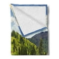 thumbnail image 2 of Landscape Soft Flannel Fleece Throw Blanket, Hillside Meadows Cloudy Sky Fence near the Road with Fir Trees on Both Sides, Cozy Plush for Indoor and Outdoor Use, 50" x 60", Green Blue, by Ambesonne, 2 of 5