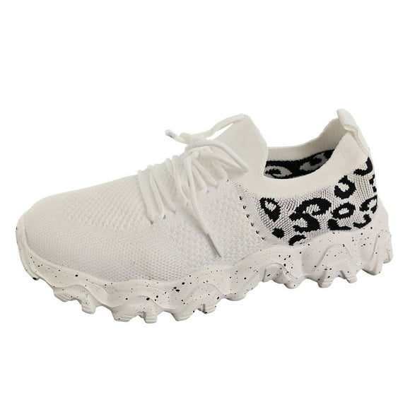 WEAIXIMIUNG Wedge Sneakers for Women Dressy All Black Women's Fashion Mesh Cloth Leopard Print Sneakers Breathable Non Lace Up Casual Shoes Shoes