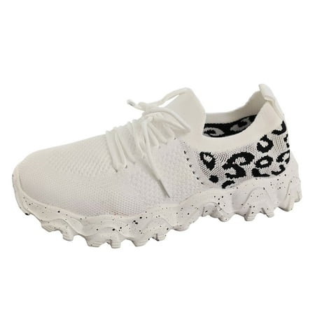 Wedge Sneakers for Women Women s Fashion Mesh Cloth Leopard Print Sneakers Breathable Non Slip Lace Up Casual Shoes Female Womens Sneakers Shoes(White 9)