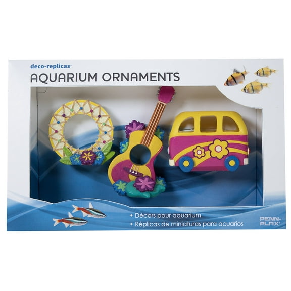 Penn-Plax Peace & Love Resin Kit Aquarium Decor for Fish Tanks - Purple & Yellow Accents - Small