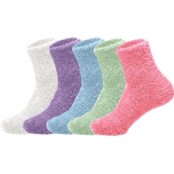 Delayuji Fuzzy Socks 5 Pairs Unisex Thick Coral Fleece Long Socks Non Shedding Solid Color Winter Warm Indoor Slipper Socks Daily Casual Sleep Socks