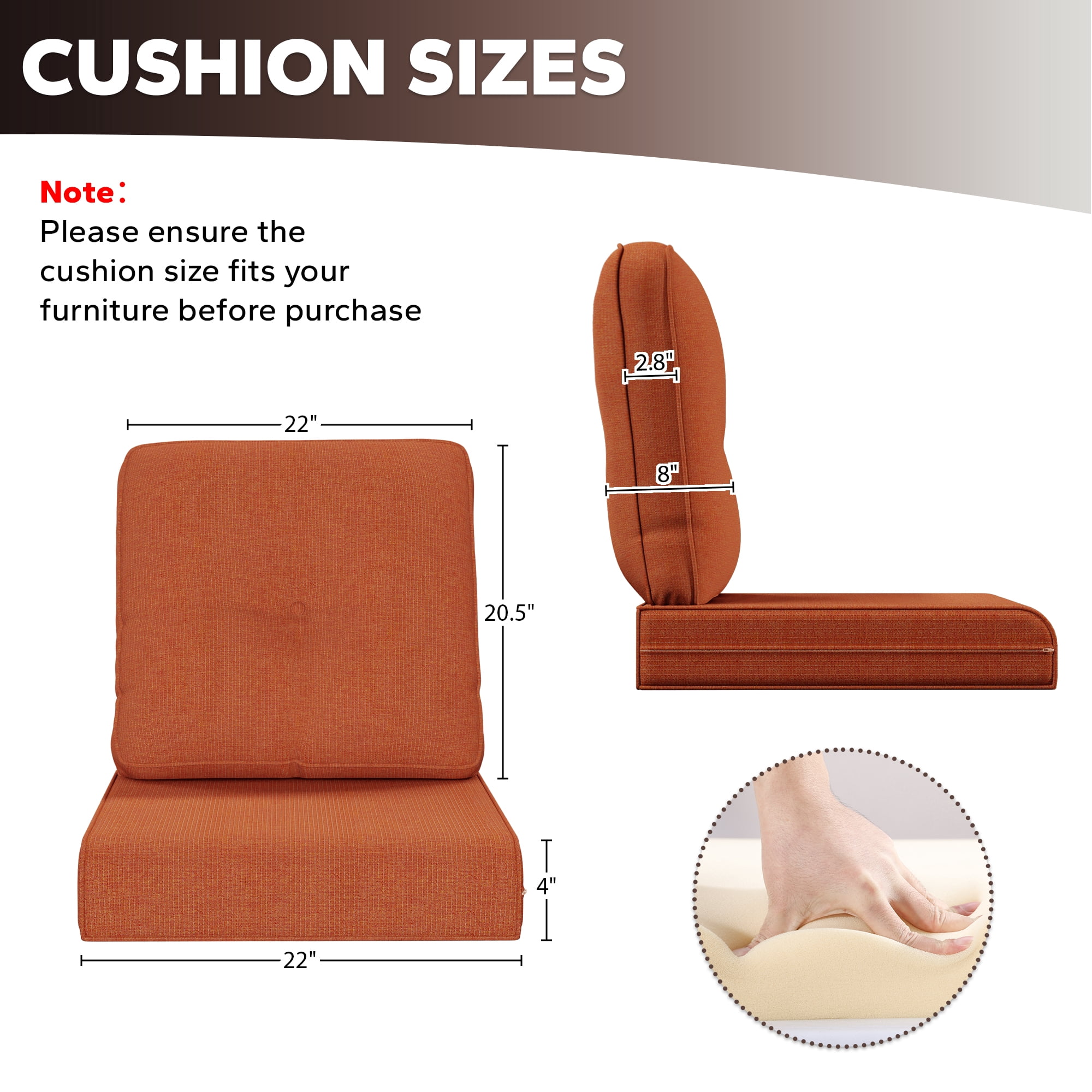 MeetLeisure 4 Inch Outdoor Cushions, Suitable for Patio Furniture, Water-Resistant & Fade-Resistant, 1 Set, Orange