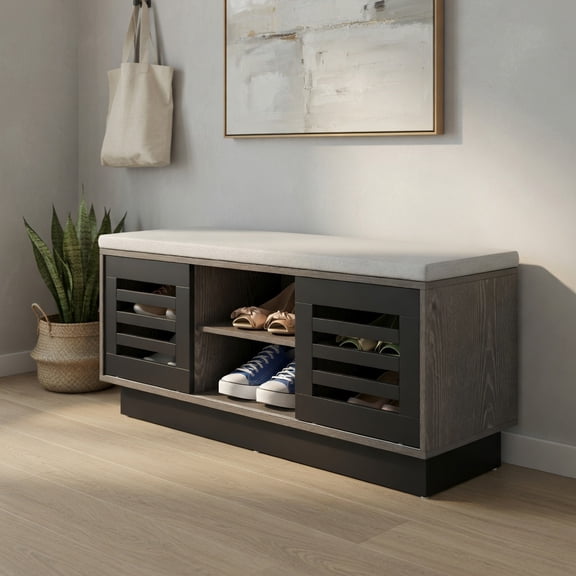Yardi Yard Shoe Bench with 6 Storage Compartments and 3 Adjustable Shelves-Gray, Entryway Shoe Rack with Storage for Closet