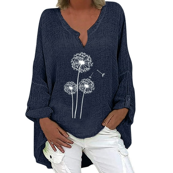 USSUMA Women's Cotton Linen Tunic Tops for Leggings Oversized Shirts Casual V Neck Long Sleeve Loose Fall Tops Tunics Blouses