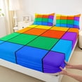thumbnail image 3 of jejeloiu Rainbow Check Geometric Full Size Sheets,Minimalist Artwork Bed Sheets For Kids 4pcs, 3 of 7