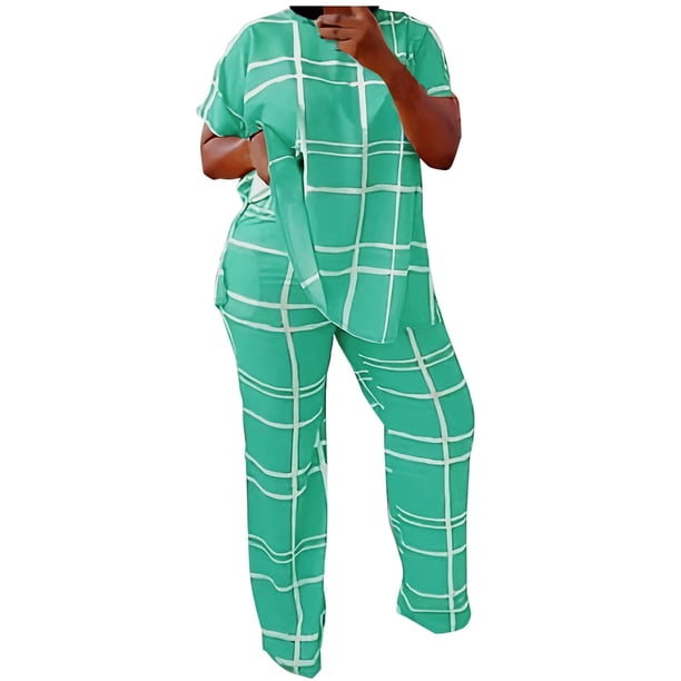 Conjunto Corto para las Mujeres Casual Suelto Impreso Pantalones de Bolsillo Y Blusa de Manga Corta, Cuello Redondo Conjunto para Diario