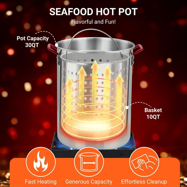 BeesClover Friteuse à Dinde Ensemble de 30 QT et Kit de 10 QT, Friteuse à Propane Extérieure de 50,000 BTU, Réchaud avec Support, Paniers, Thermomètre, Injecteur de Marinade