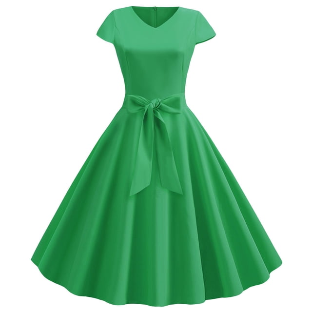EGNMCR Robes d'Été Femmes Tendance 2024 Femmes Vintage Manches Courtes 50s Ménagère Décontractée Soirée Fête Bal Robe