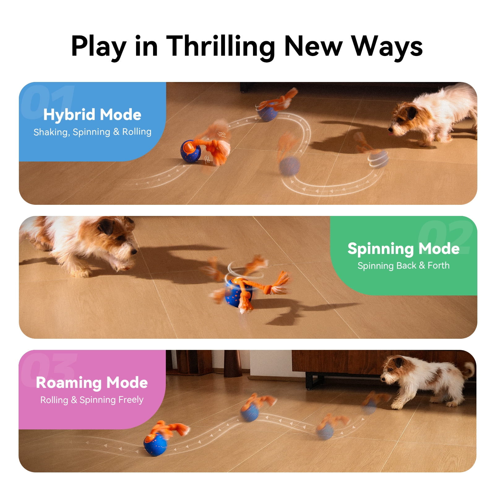 Cheerble Wicked Ball Rolly Interactive Dog Toy with Automatic Move, E-TPU Material, Rope and Barking Sounds, for Medium to Large Dogs (Royal Blue)