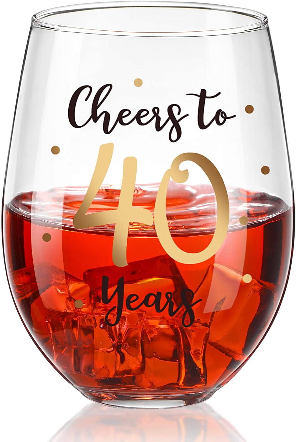 Large Glasses 17 Oz Happy 40th Birthday Balloons Bday Party Decor Stemless Wine Glass Gifts for Women & Men Turning 40 