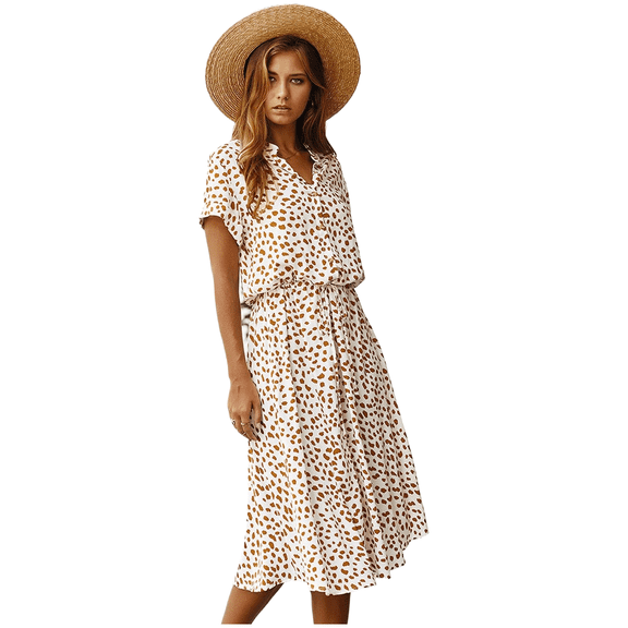 AURA Women Summer Maxi Dress V Neck A Line Polka Dot Lace Casual Vacation Dress
