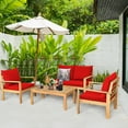 thumbnail image 2 of Costway 4PCS Patio Furniture Set Acacia Wood Thick Cushion Loveseat Sofa Red, 2 of 8