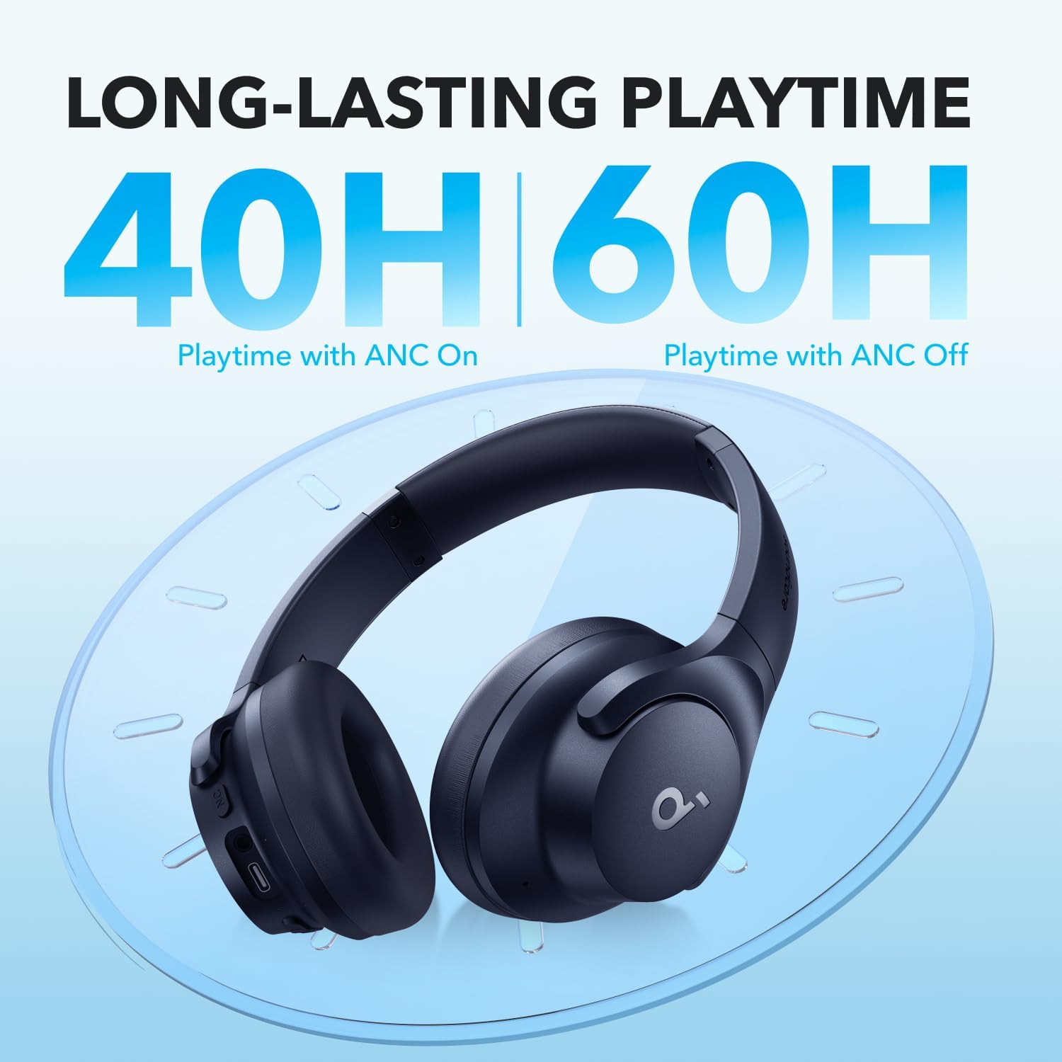 Soundcore Q20i Wireless Noise Cancelling Over-Ear Headphones, 40 Hours Long Battery, Hi-Res Audio & Deep Bass, Customizable Sound via App, Designed for Business and Travel-Navy Blue