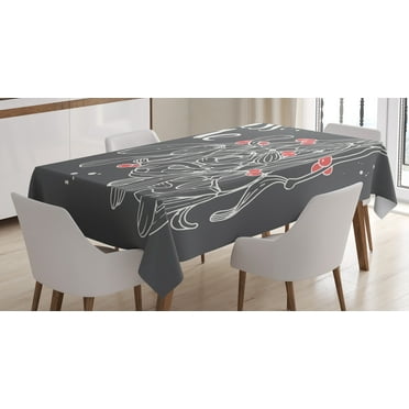 Ambesonne Kiss Me Tablecloth Rectangular Table Cover, Mistletoe Sketch Noel, 60"x90", Charcoal Grey Vermilion