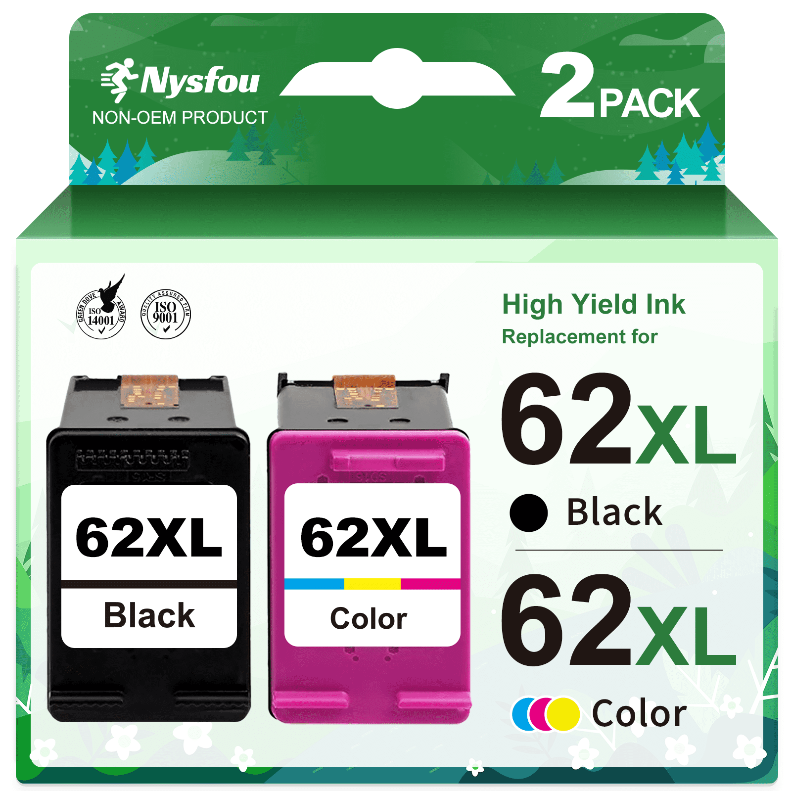 62XL Ink for HP Envy 5540/5640/5660, OfficeJet 200/250/5740