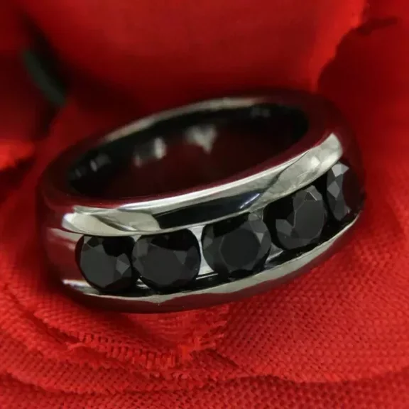 2 CT Round Cut Black Lab Created Men's Wedding Band Ring 14K White Gold Plated
