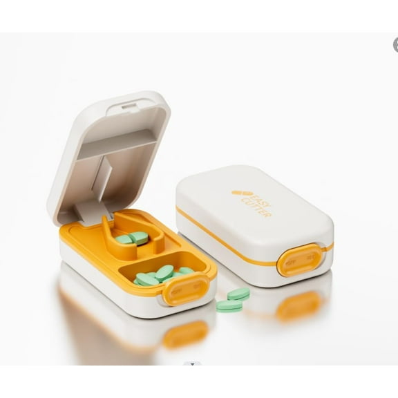 Square Pill Cutter, Pill Cutter for Small or Large Pills, Cuts Vitamins, Pill Splitter with Crystal Acrylic Pill Box with Safety Lock, Travel-Friendly Design, Daily Use(Orange)